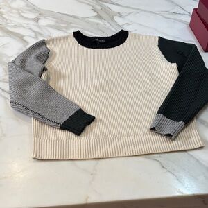 Central Park West Colorblock Sweater in Cream, Gray, and Green